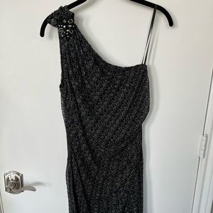 David Meister Black and Silver One Shoulder Sheath - size 6